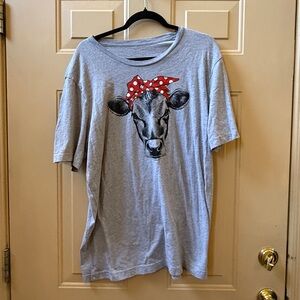 Gray T-Shirt with Cow and Red Polka Dot Bow